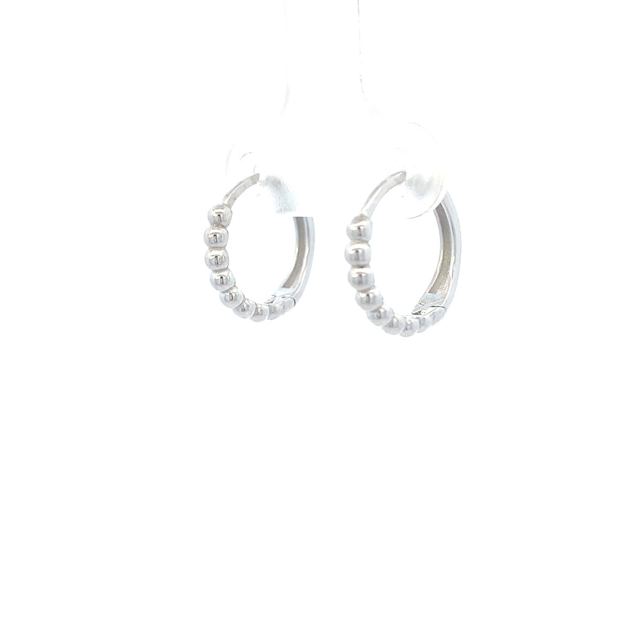 14K White Gold Dots Hoops