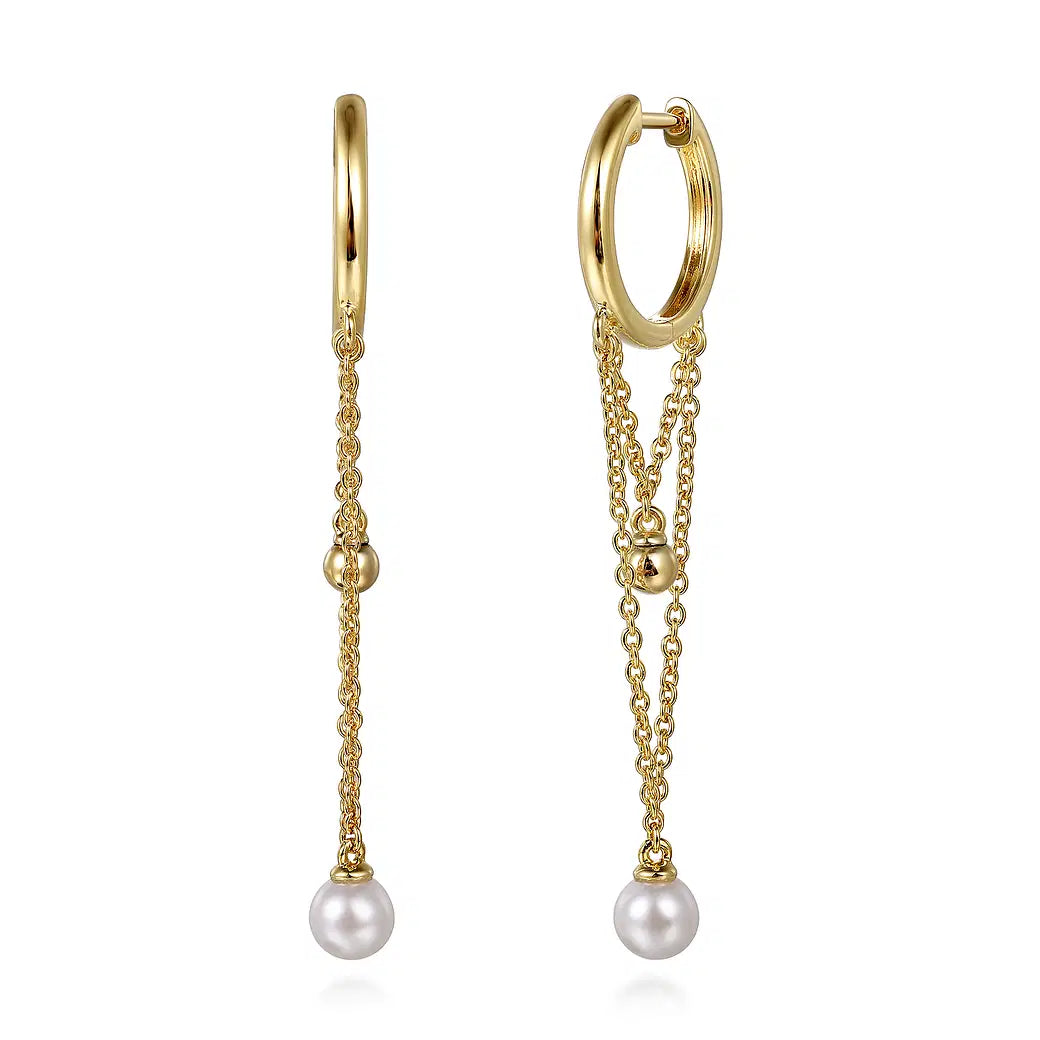 14K Yellow Gold Bujukan And Pearl Huggie Drop Earrings | Gabriel & Co. | Luby 