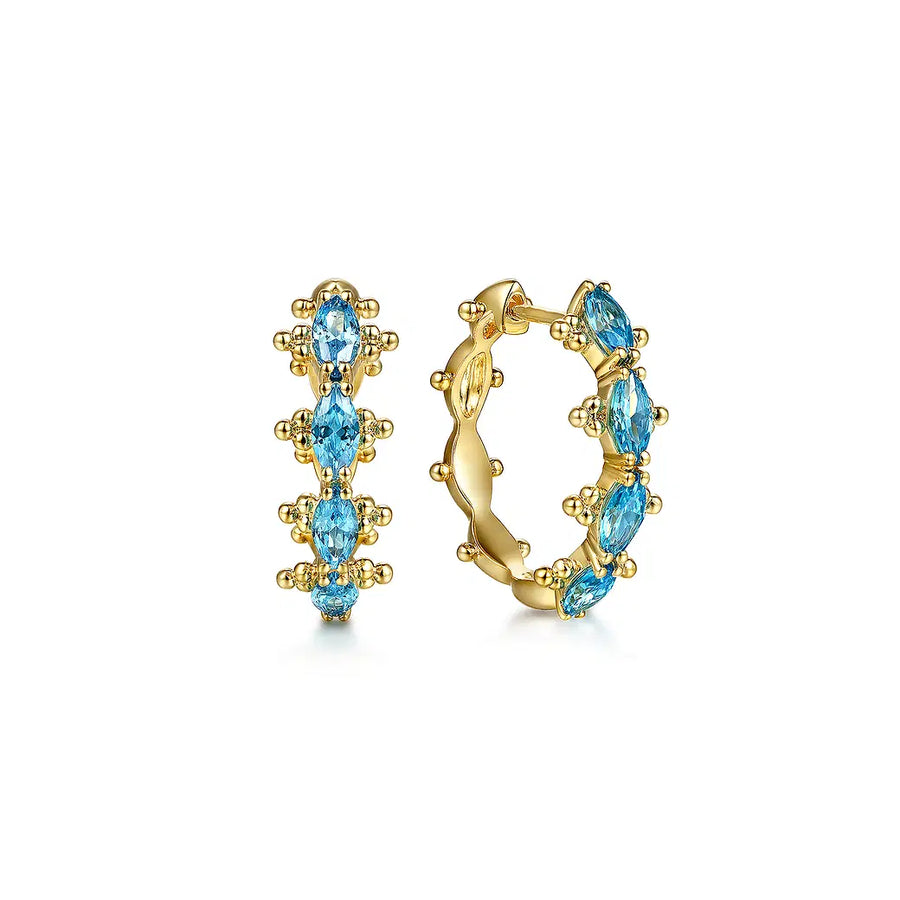 14K Yellow Gold Bujukan Blue Topaz Huggie Earrings