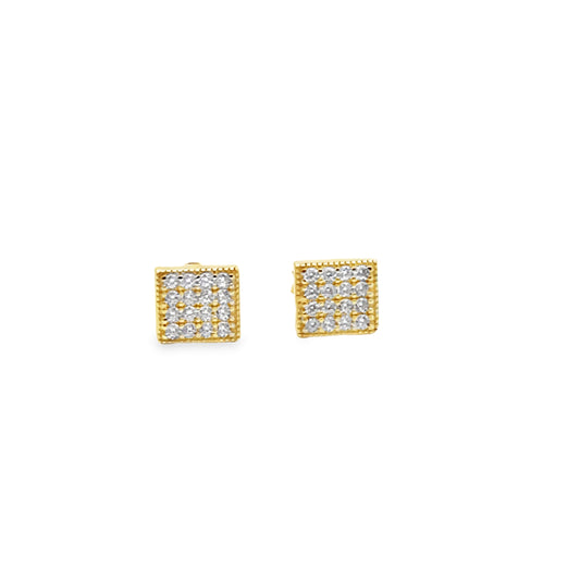 14K Gold Square Clear CZ Stud Earrings