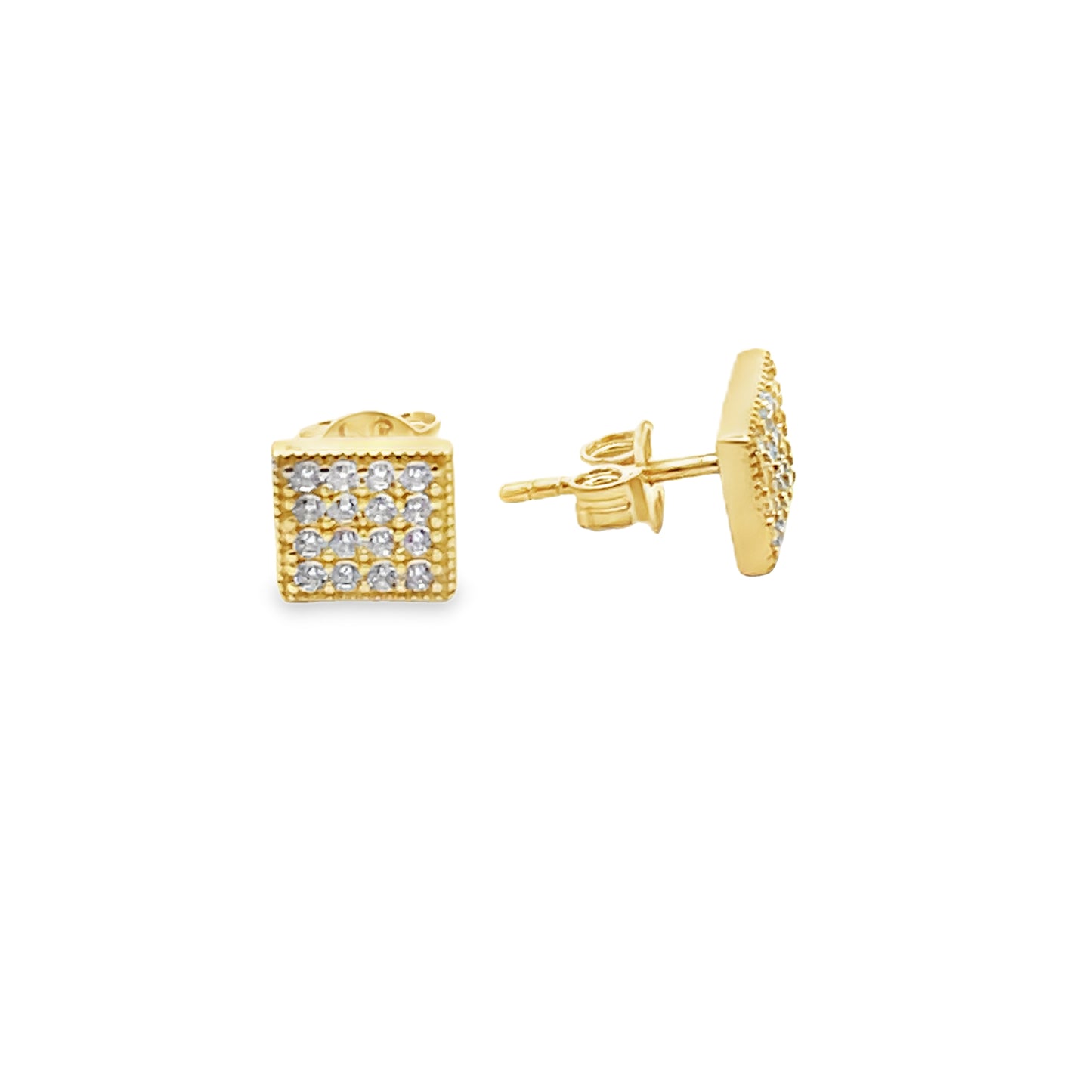 14K Gold Square Clear CZ Stud Earrings