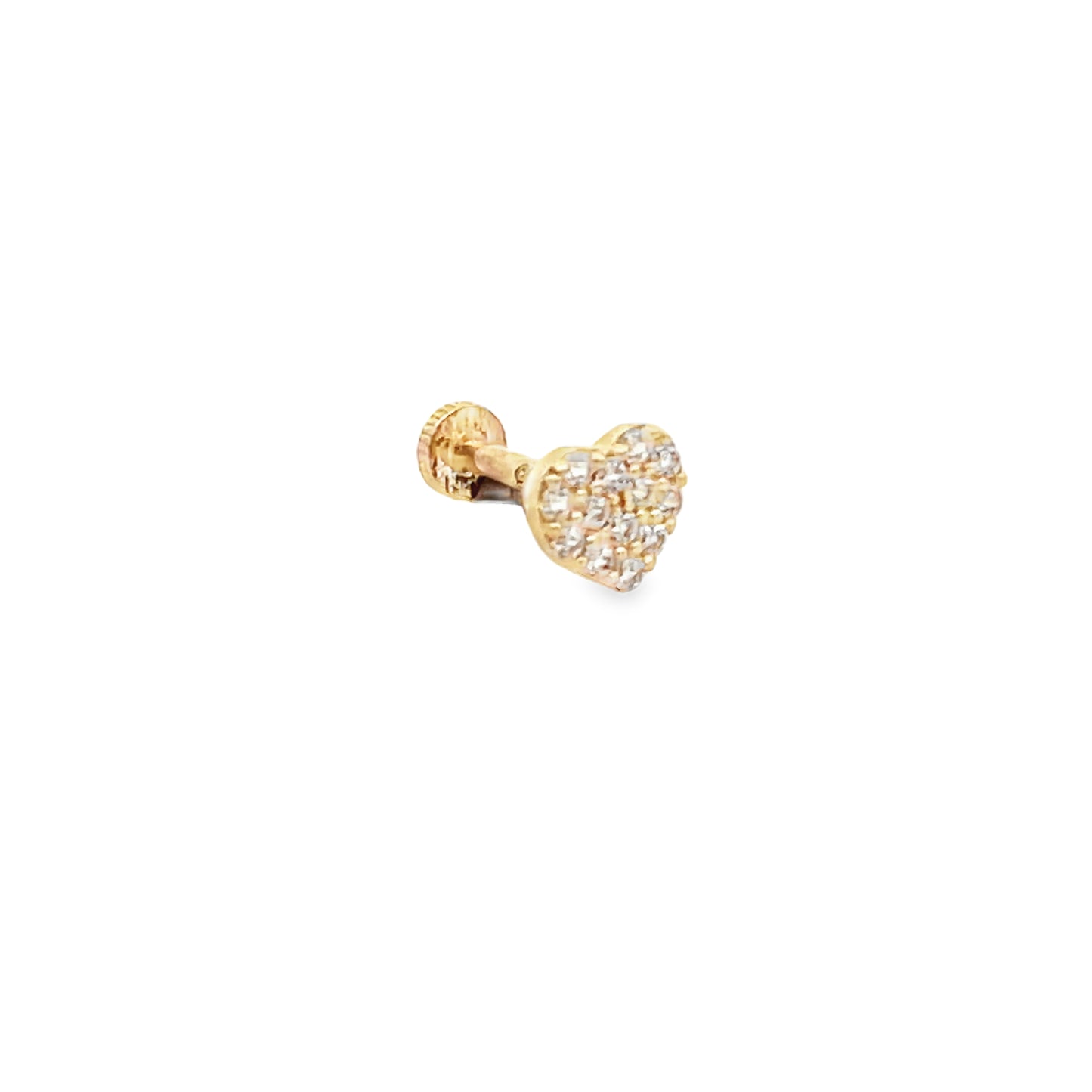 14K Gold Pave Heart CZ Piercing