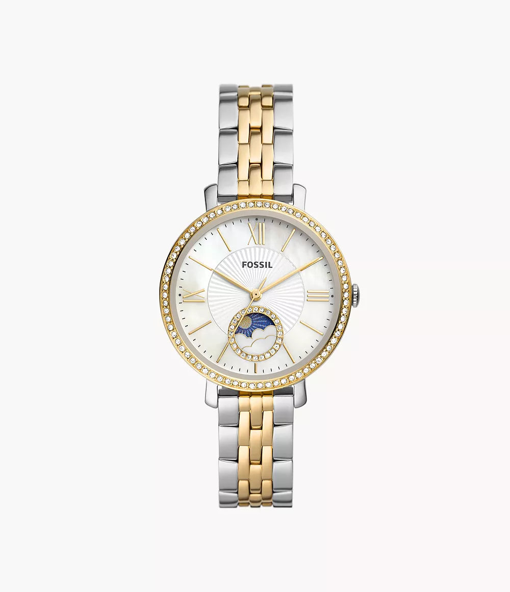 Jacqueline Sun Moon Multifunction Two-Tone Stainless Steel Watch | Fossil | Luby 