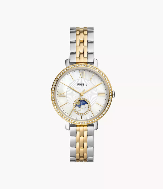 Jacqueline Sun Moon Multifunction Two-Tone Stainless Steel Watch | Fossil | Luby 