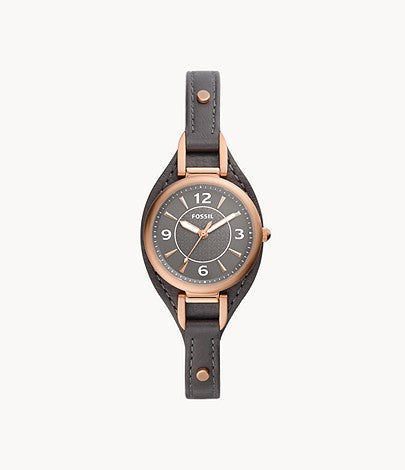 Carlie Three-Hand Black LiteHide™ Leather Watch | Fossil | Luby 