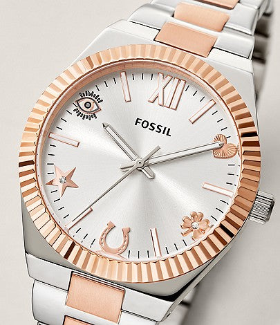 Scarlette Three-Hand Two Tone Rose  Stainless Steel Watch | Fossil | Luby 