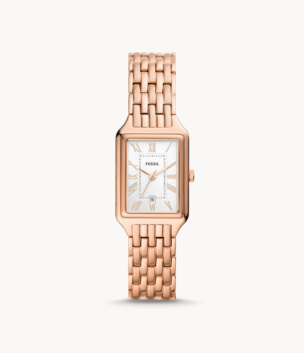 Raquel Three-Hand Date Rose Gold-Tone Stainless Steel Watch | Fossil | Luby 