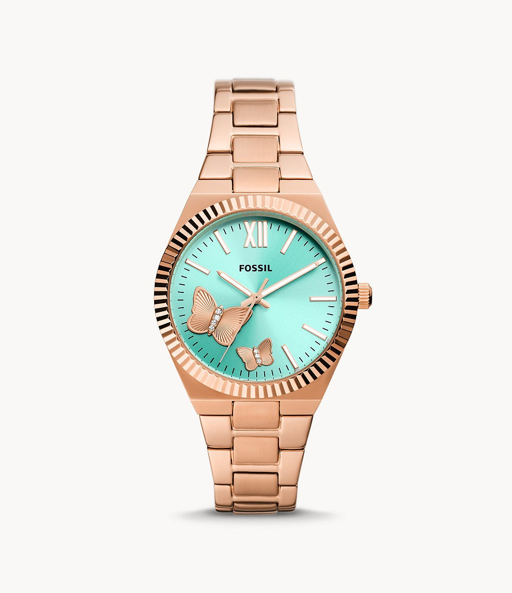 Scarlette Three-Hand Rose Gold-Tone Stainless Steel Watch | Fossil | Luby 