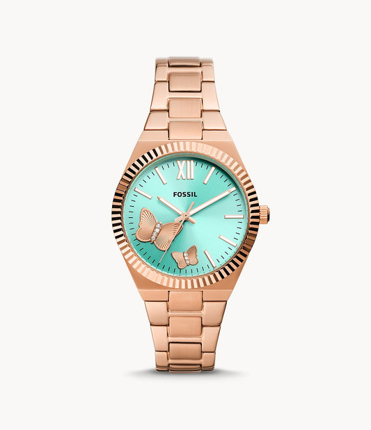 Scarlette Three-Hand Rose Gold-Tone Stainless Steel Watch | Fossil | Luby 