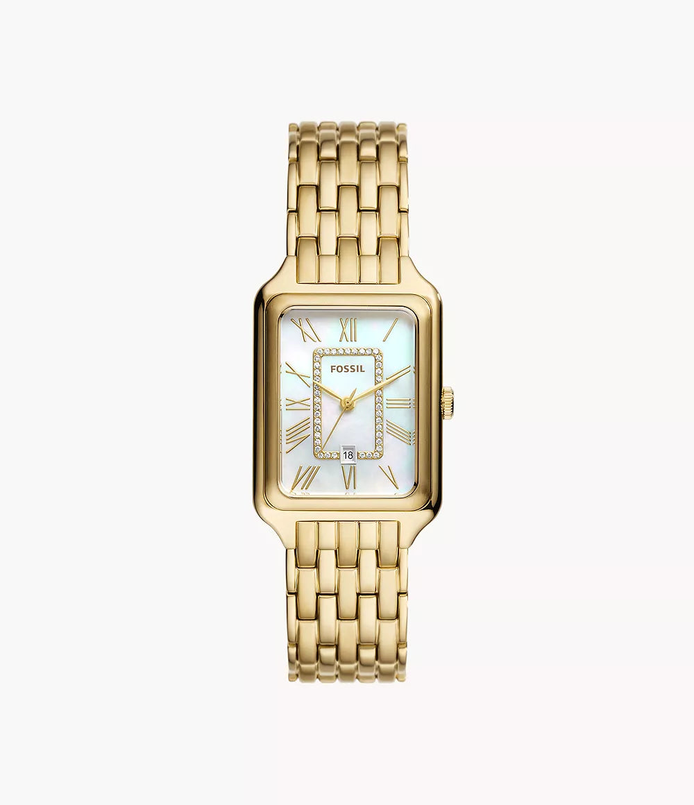 Raquel Three-Hand Date Gold-Tone Stainless Steel Watch | Fossil | Luby 