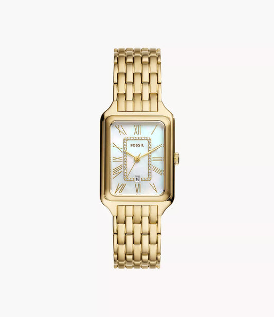 Raquel Three-Hand Date Gold-Tone Stainless Steel Watch | Fossil | Luby 