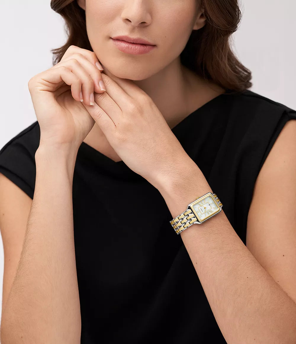 Raquel Three-Hand Date Two-Tone Stainless Steel Watch | Fossil | Luby 