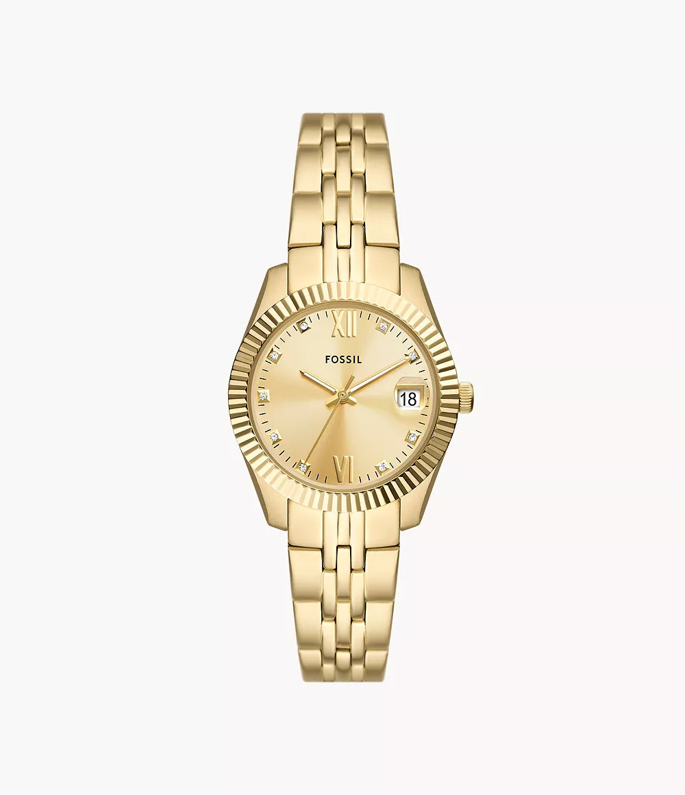 Scarlette Three-Hand Date Gold-Tone Stainless Steel Watch | Fossil | Luby 