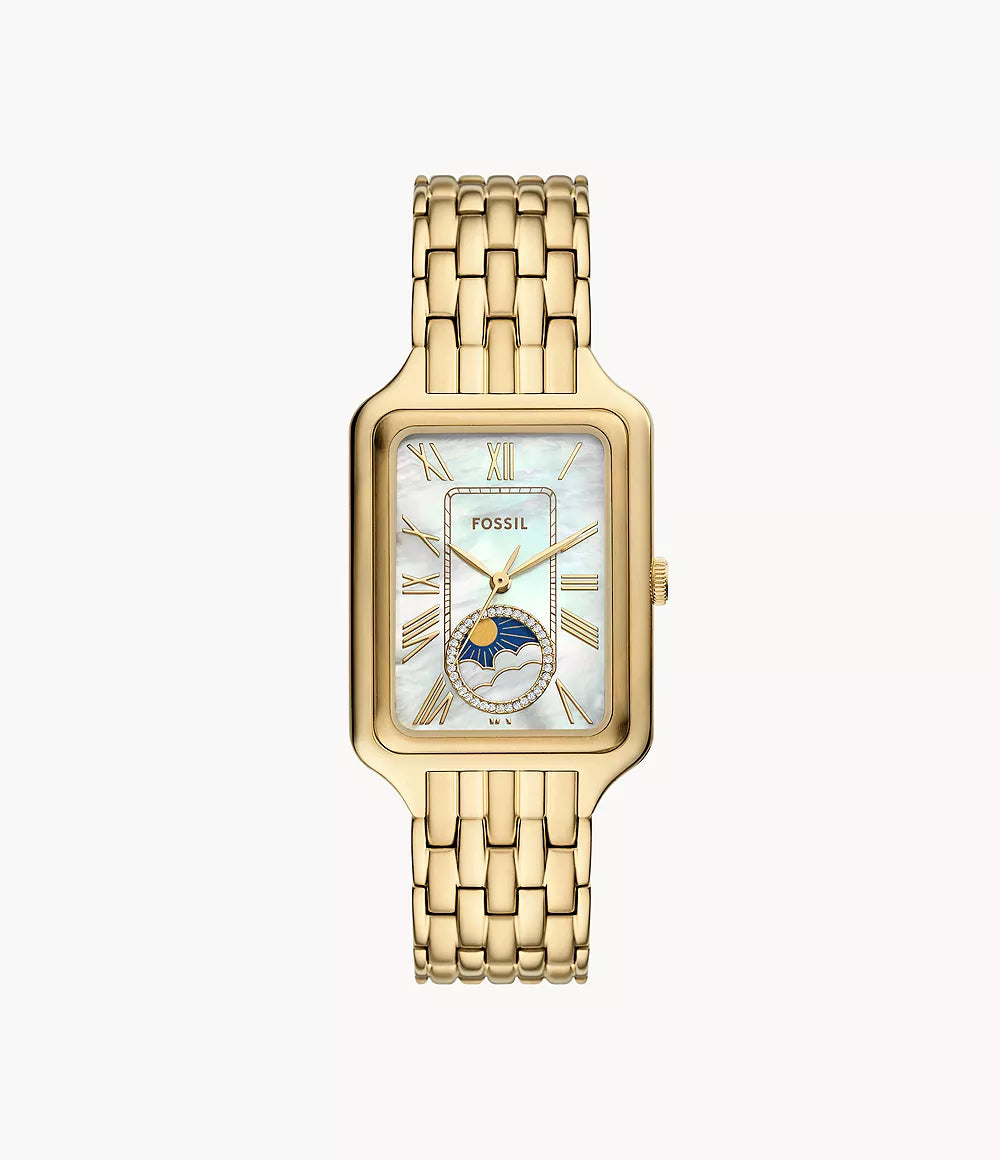 Raquel Sun Moon Multifunction Gold-Tone Stainless Steel Watch | Fossil | Luby 