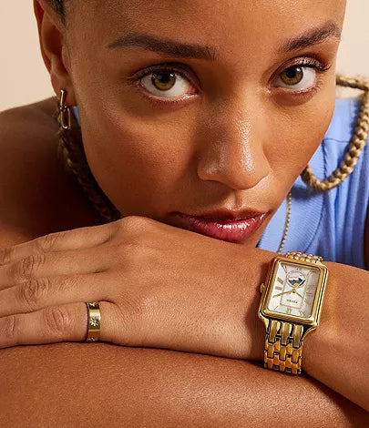Raquel Sun Moon Multifunction Gold-Tone Stainless Steel Watch | Fossil | Luby 