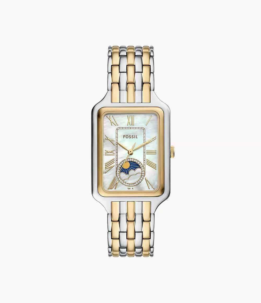 Raquel Sun Moon Multifunction Two-Tone Stainless Steel Watch | Fossil | Luby 