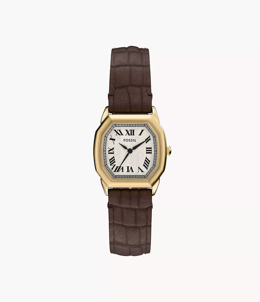 Harlow Three-Hand Brown Croco Leather Watch