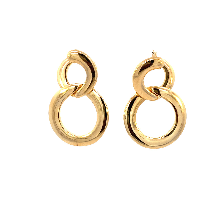 14K Gold Double Round Puff Timeless Statement Earrings