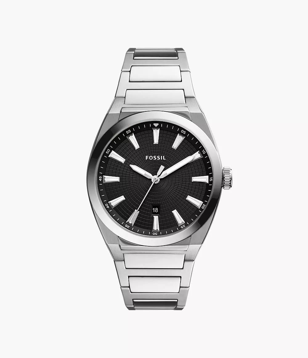 Everett Three-Hand Date Stainless Steel Watch | Fossil | Luby 
