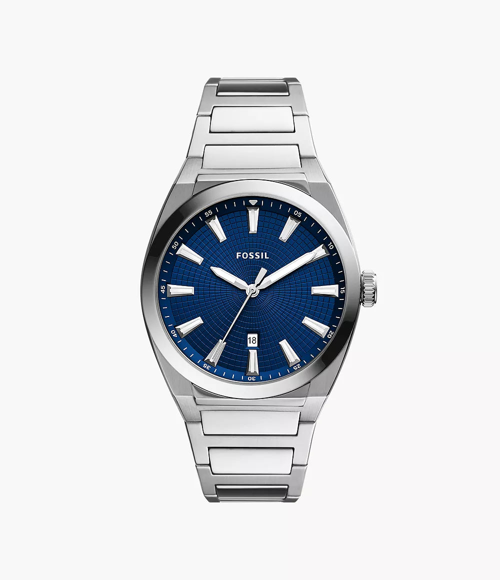 Everett Three-Hand Date Stainless Steel Watch | Fossil | Luby 