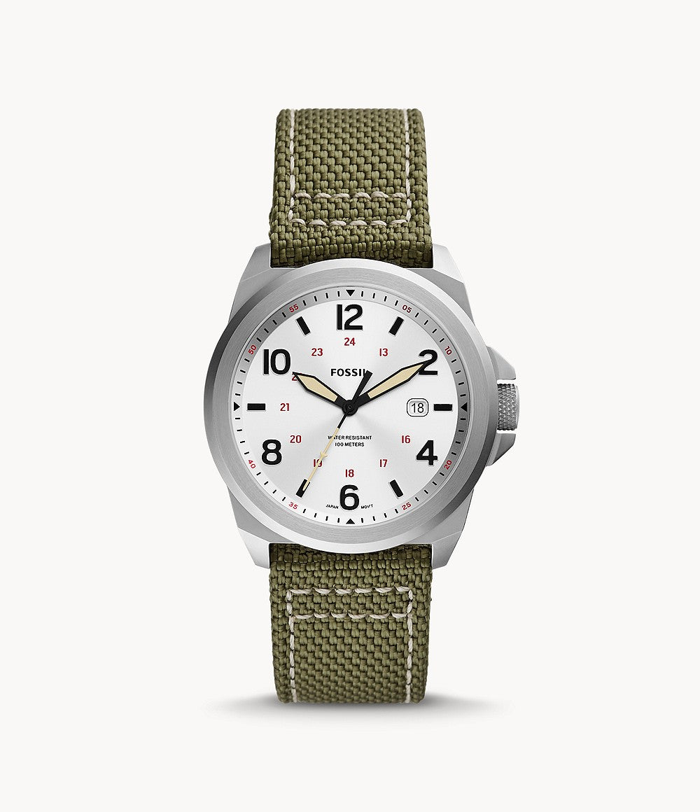 Bronson Three-Hand Date Olive Nylon Watch | Fossil | Luby 