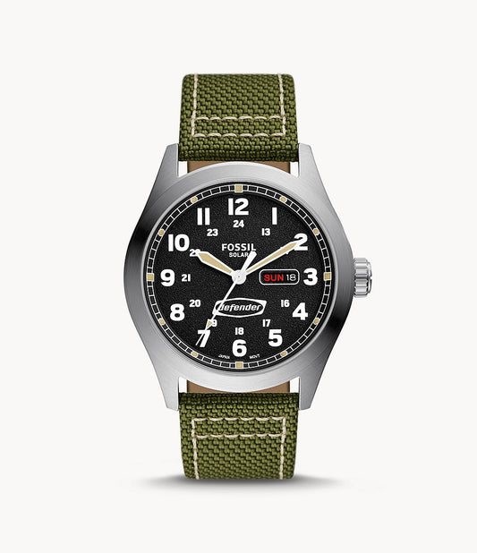 Defender Solar-Powered Olive Nylon Watch | Fossil | Luby 