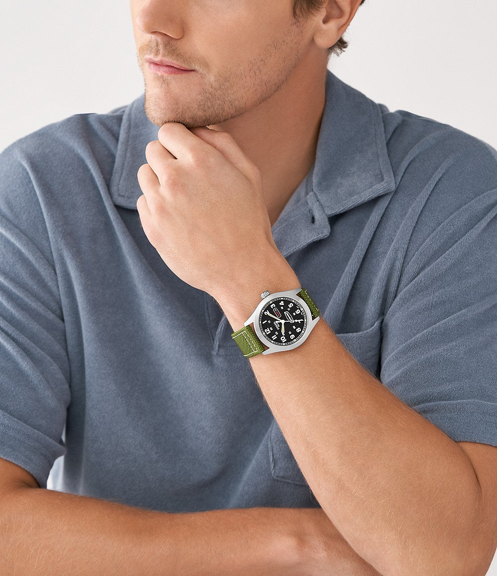 Defender Solar-Powered Olive Nylon Watch | Fossil | Luby 