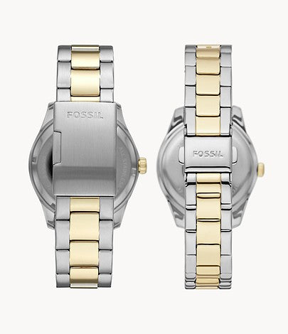 His and Hers Multifunction Two-Tone Stainless Steel Watch Set | Fossil | Luby 