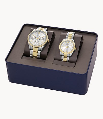 His and Hers Multifunction Two-Tone Stainless Steel Watch Set | Fossil | Luby 