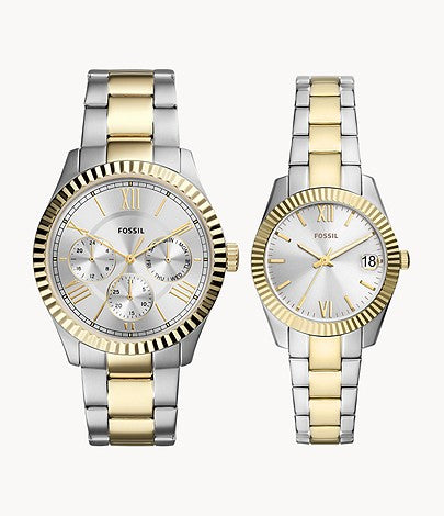His and Hers Multifunction Two-Tone Stainless Steel Watch Set | Fossil | Luby 