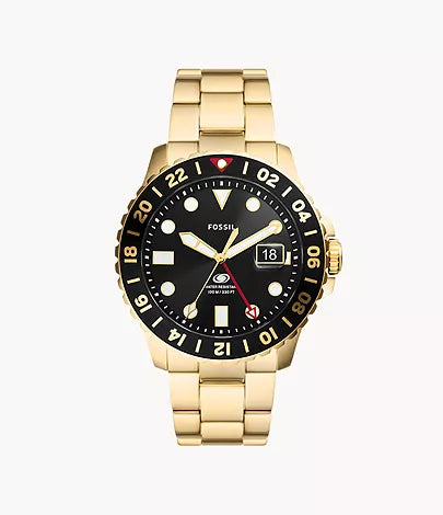 Fossil Blue GMT Gold-Tone Stainless Steel Watch | Fossil | Luby 