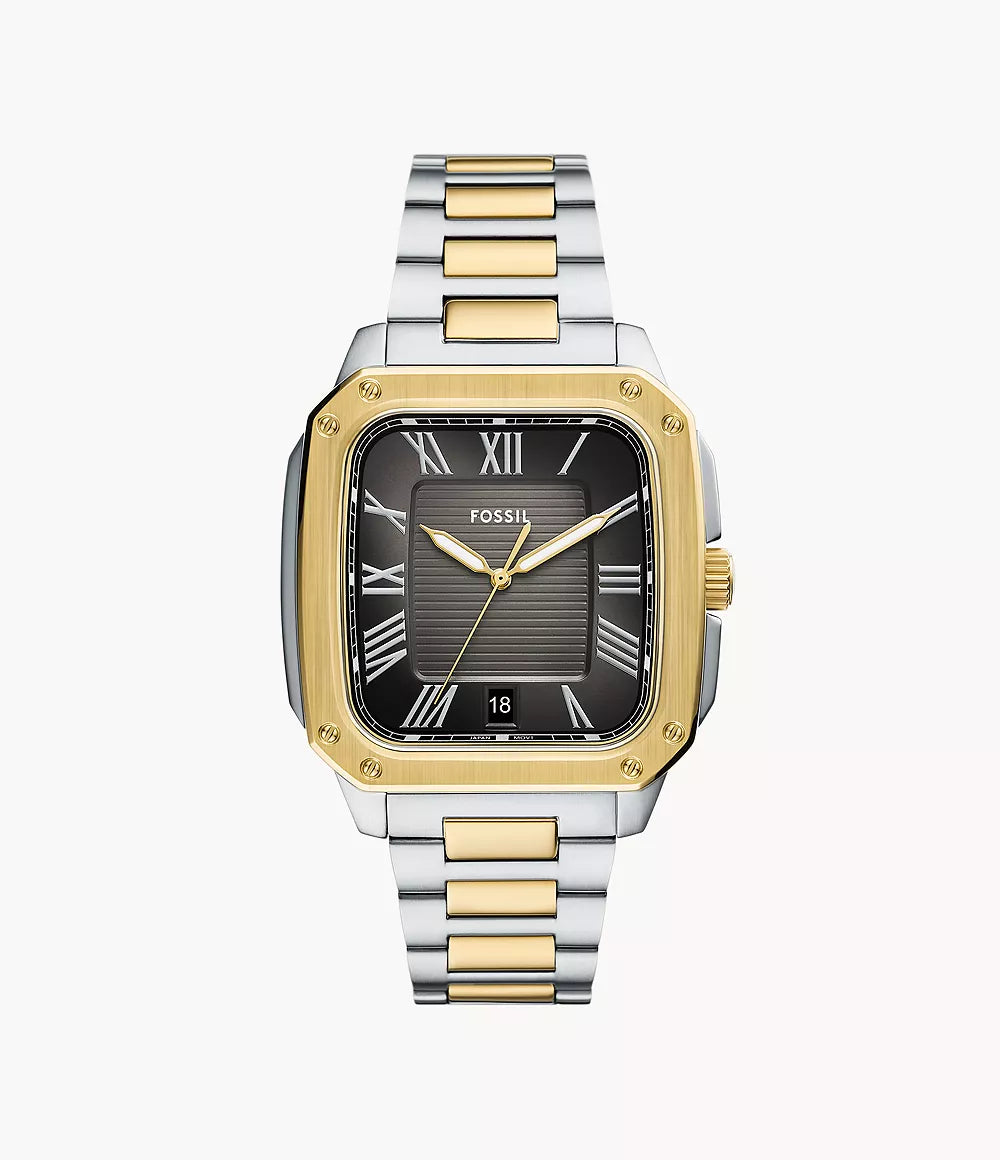 Crosby Three-Hand Date Two-Tone Stainless Steel Watch | Fossil | Luby 