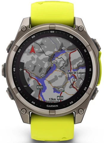 Fēnix® 8 – 47 mm, Solar Sapphire, Titanium with Amp Yellow/Graphite Silicone Band | Garmin | Luby 
