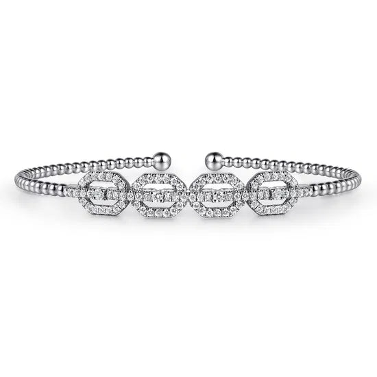 14K White Gold Bujukan Bead Cuff Bracelet with Diamond Pavé Links | Gabriel & Co. | Luby 