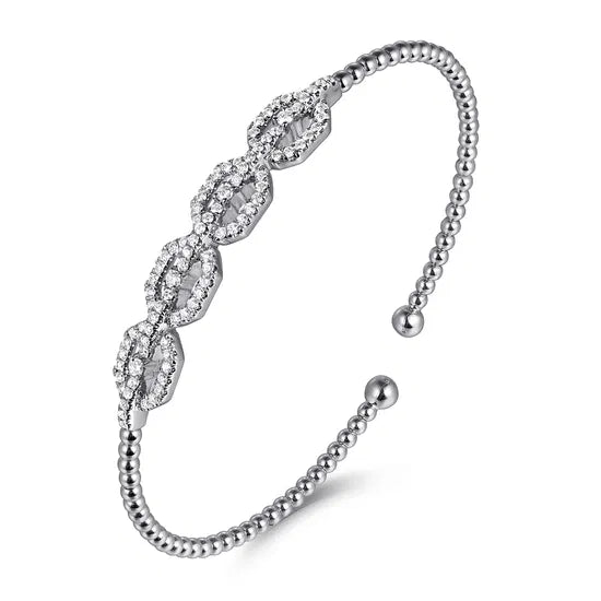 14K White Gold Bujukan Bead Cuff Bracelet with Diamond Pavé Links | Gabriel & Co. | Luby 