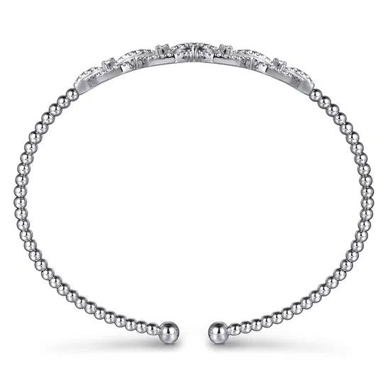 14K White Gold Bujukan Bead Cuff Bracelet with Diamond Pavé Links | Gabriel & Co. | Luby 