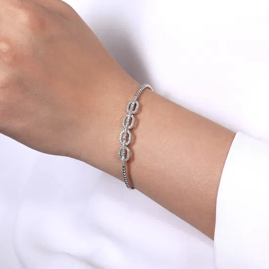 14K White Gold Bujukan Bead Cuff Bracelet with Diamond Pavé Links | Gabriel & Co. | Luby 