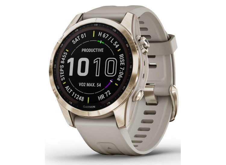 Fēnix® 7S – Sapphire Solar Edition Cream Gold Titanium with Light Sand Band | Garmin | Luby 