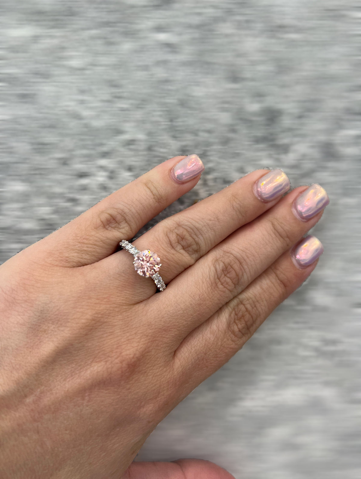 14k Natural Diamond Prong White Gold Engagement Ring with Pink Center Lab Grown Diamond | Luby Diamond Collection | Luby 