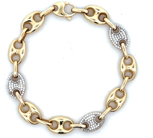 14k Gold Puff Mariner Link with CZ Bracelet | Luby Gold Collection | Luby 