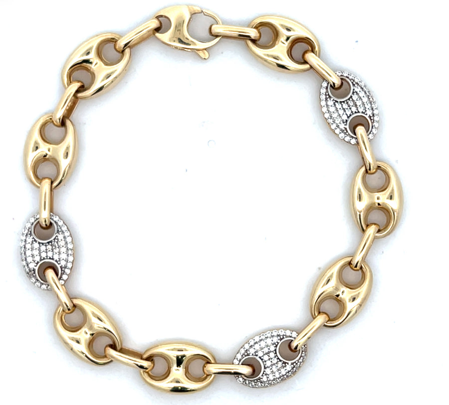 Eslabón de hojaldre de oro de 14 k con brazalete de circonitas cúbicas