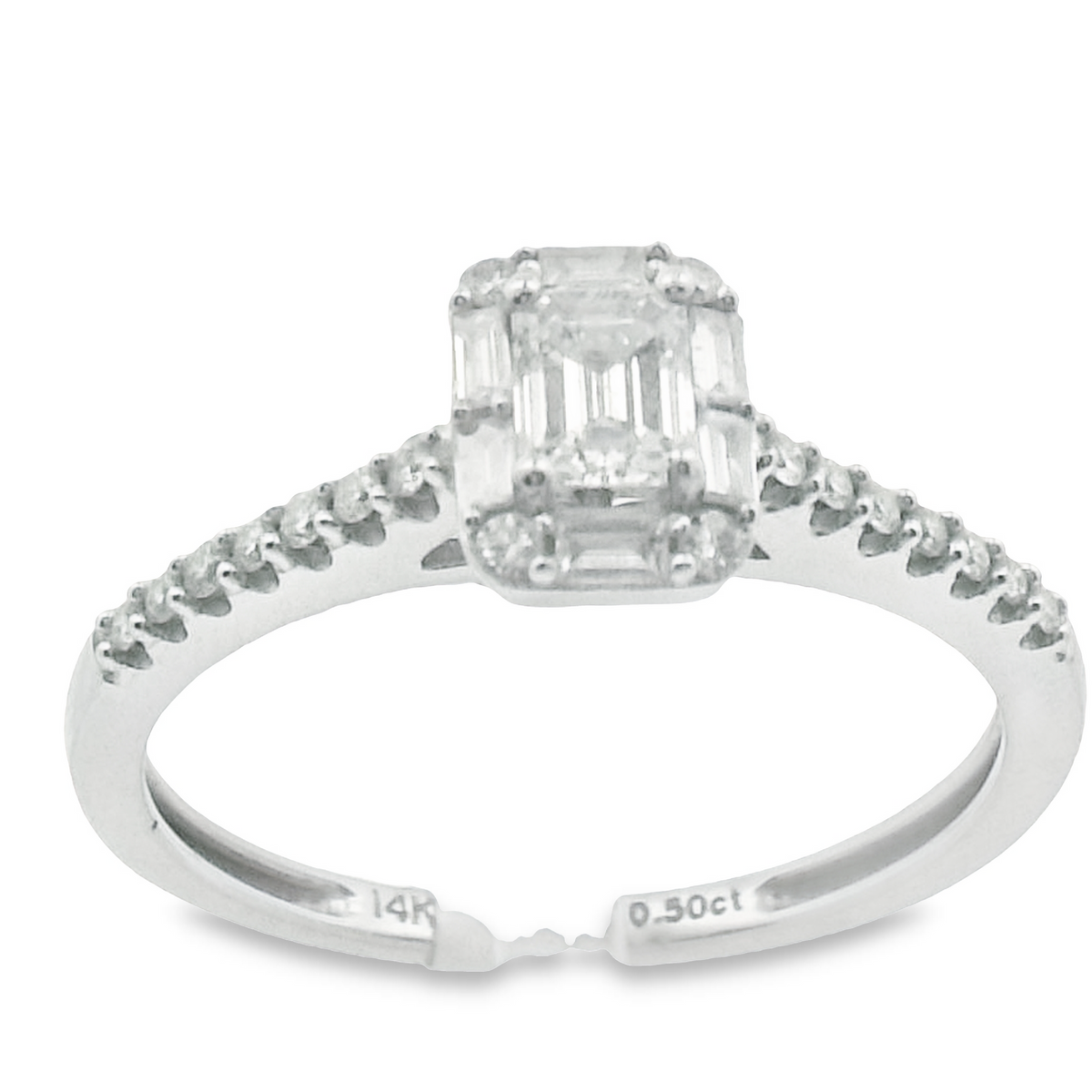 14K DIAMOND Emerald-Shaped White Gold Engagement Ring | Luby Diamond Collection | Luby 