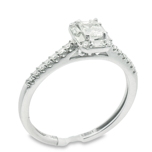 14K DIAMOND Emerald-Shaped White Gold Engagement Ring | Luby Diamond Collection | Luby 