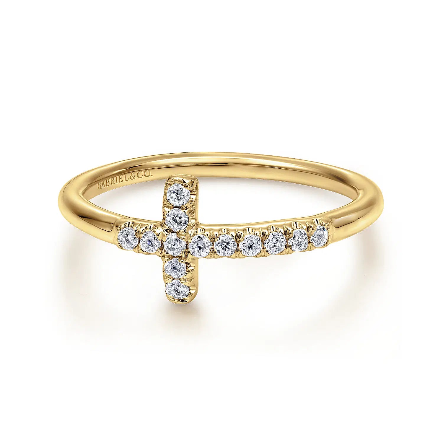14K Yellow Gold Sideways Diamond Cross Ring | Gabriel & Co. | Luby 