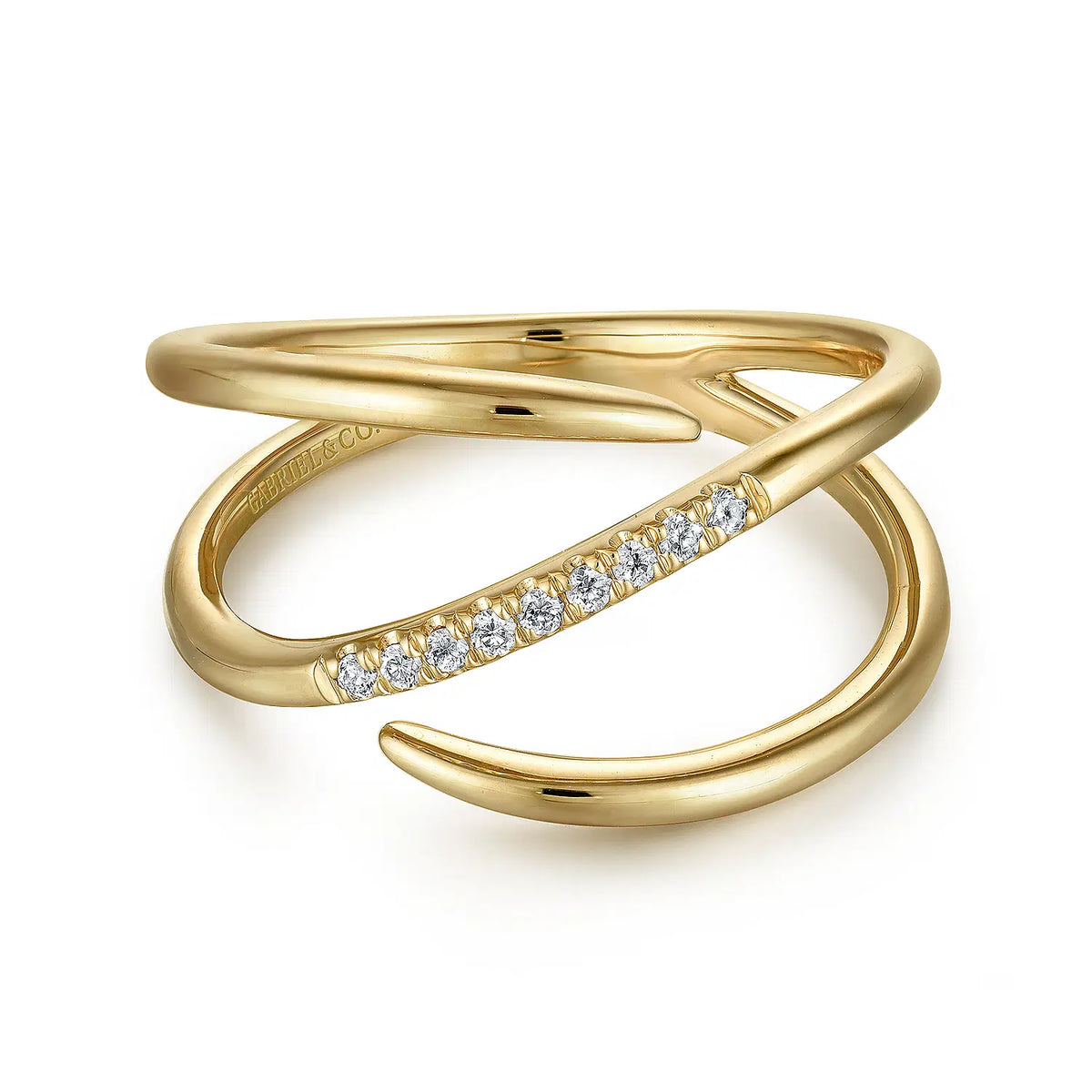 14K Yellow Gold Split Shank Pave Diamond Wrap Ring | Gabriel & Co. | Luby 