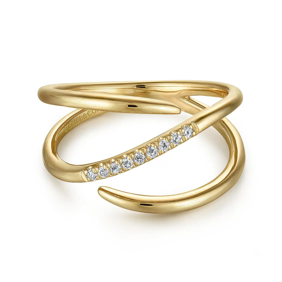 14K Yellow Gold Split Shank Pave Diamond Wrap Ring