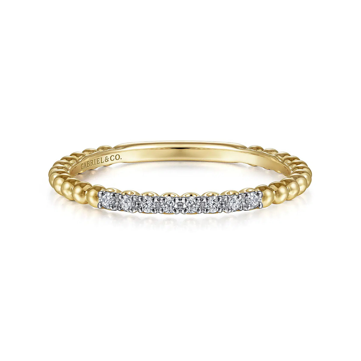 14K Yellow Gold Bujukan Bead and Diamond Stackable Ring | Gabriel & Co. | Luby 