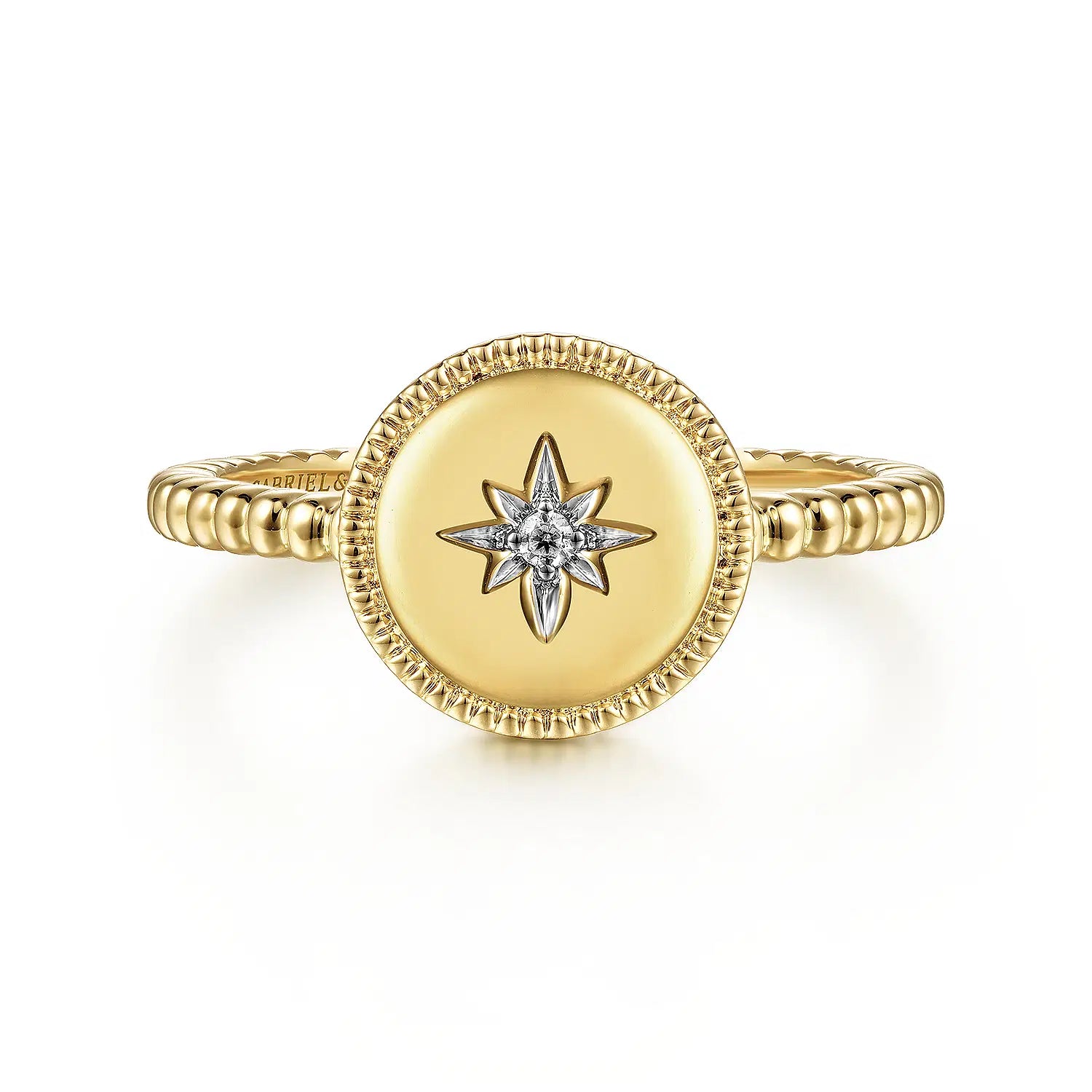 14K Yellow Gold Round Diamond Star Bujukan Signet Ring | Gabriel & Co. | Luby 