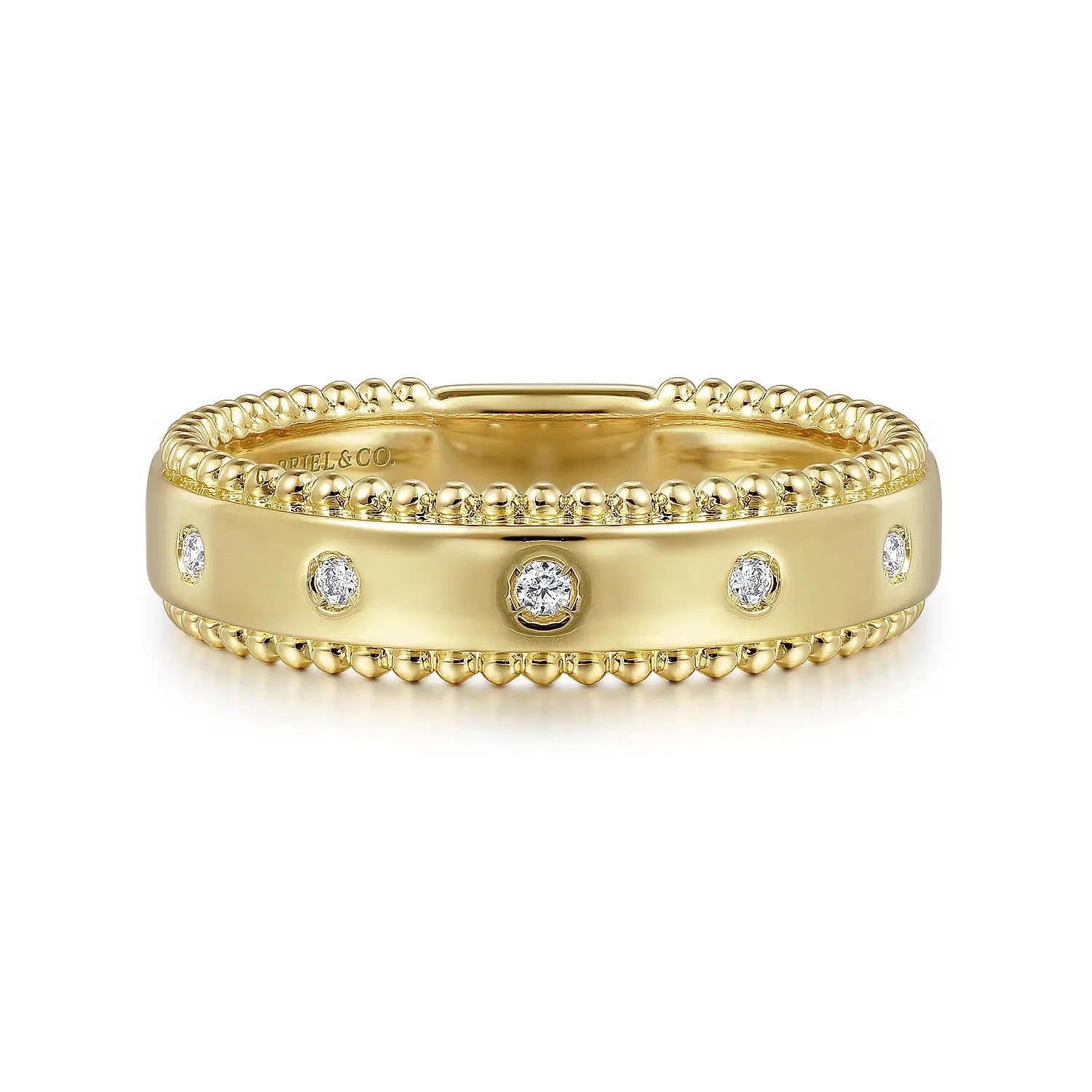 STACKABLES - 14K Yellow Gold Bujukan Diamond Bezel Wide Stackable Ladies Ring | Gabriel & Co. | Luby 
