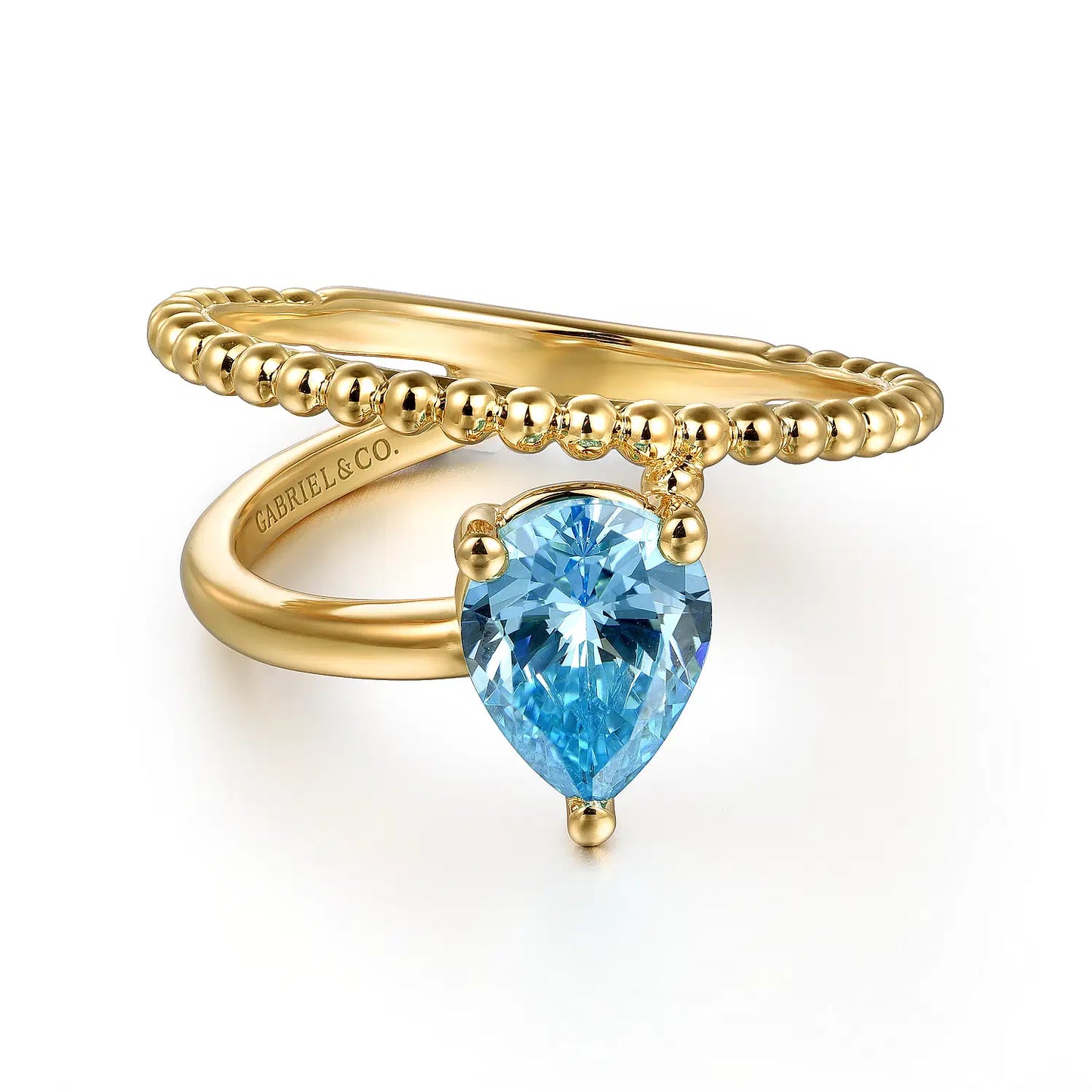 14K Yellow Gold Bujukan And Blue Topaz Bypass Ring | Gabriel & Co. | Luby 